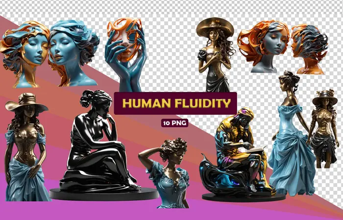 Stylish Human Fluidity 3D Statue Elements pack